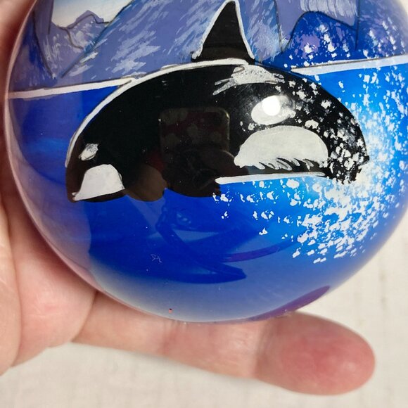 Vintage Orca Whale Christmas Ornament Seward Alaska Glass Ball Inside Painted - Picture 8 of 16